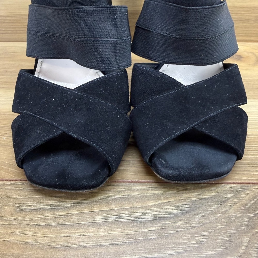 PRADA Strappy Heels Square Toe 7 EU 37 Black Suede Stretch Sandals - Picture 3 of 10